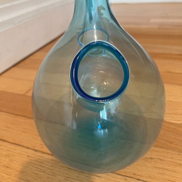 Vintage 1960's Bischoff Turquoise Pinched Center Glass Decanter With Stopper - Picture 8 of 9